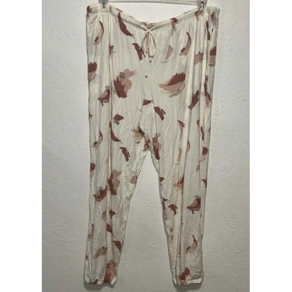 Abstract Print Jogger Pajama Pants Cream Terracotta Drawstring Sleepwear XL